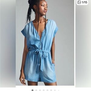 Free People Cloth and Stone Blue Denim Romper